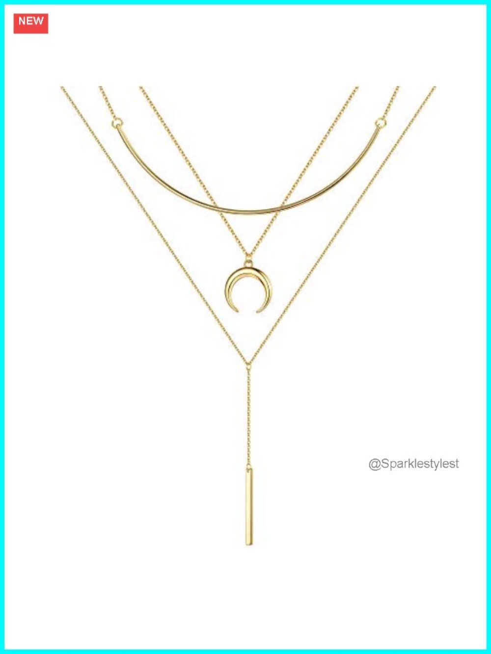 14K Gold Plated Layered Necklace Set of 3 Dainty Choker Crescent Bar